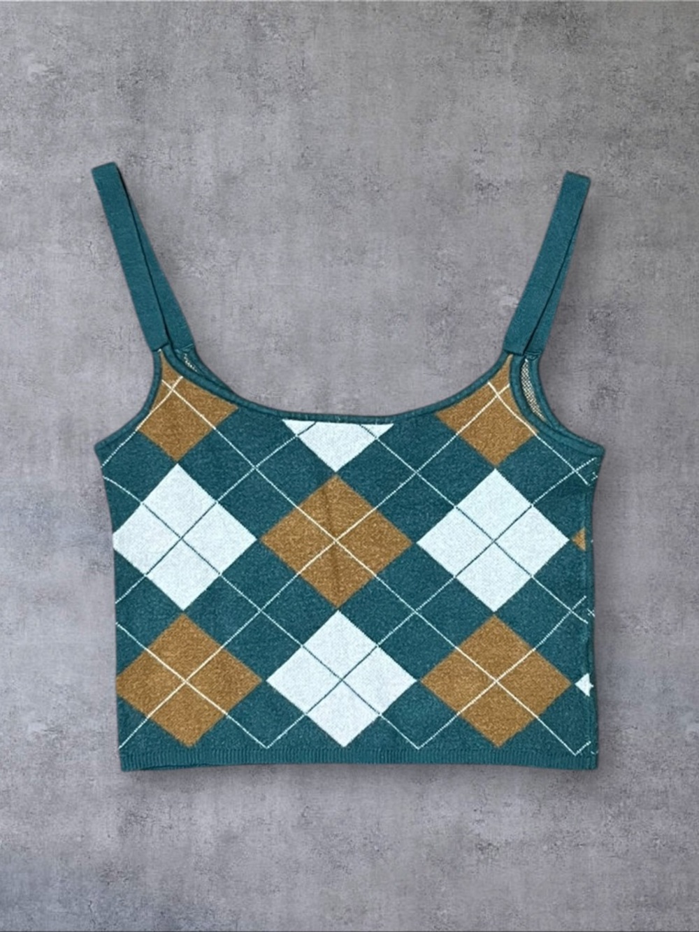 Green & Brown Argyle Knit Crop Willow & Wind Sz M Tank Top